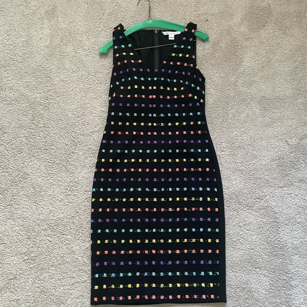 DVF Black Rainbow Minetta Dress | Size 2 | New Without Tags